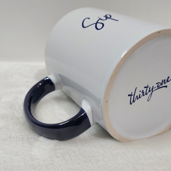 THIRTY-ONE Hello Happy Sip White Navy Blue Ceramic Coffee Cup Mug 12 Oz - Picture 8 of 9